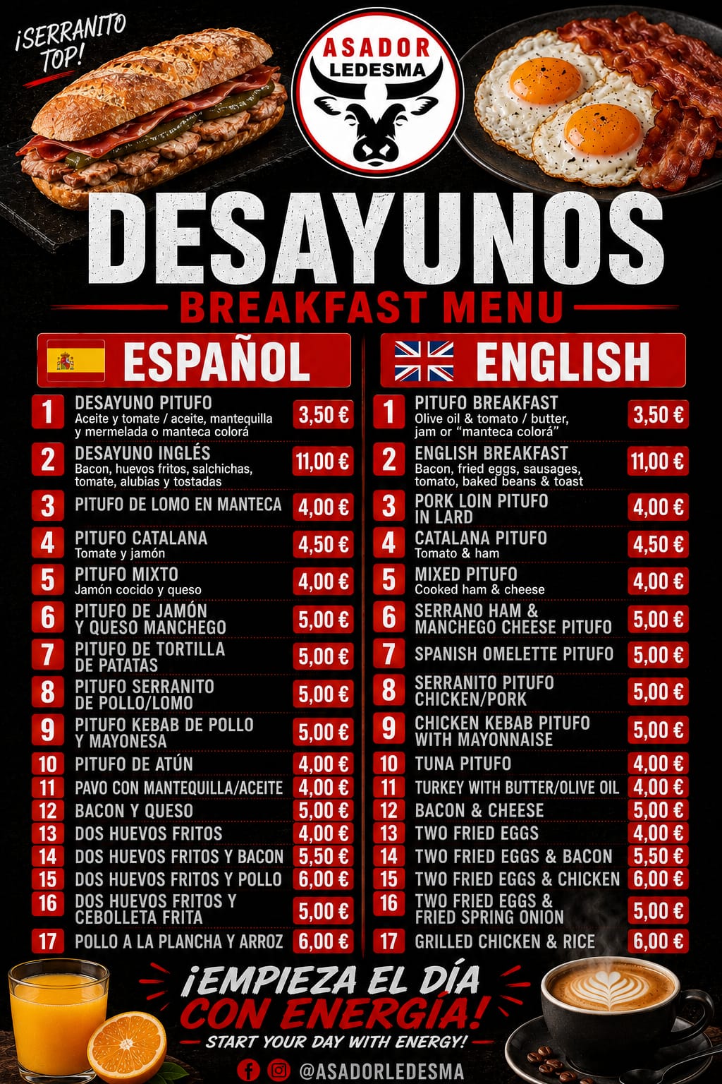 Carta de desayunos