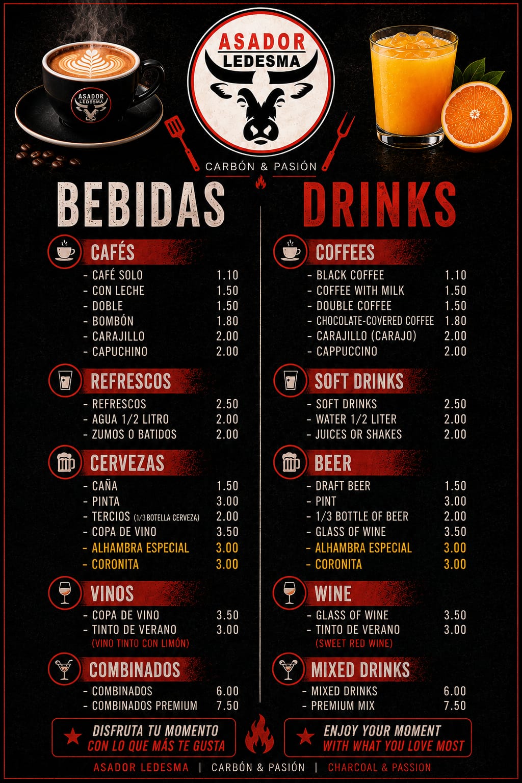 Carta de bebidas